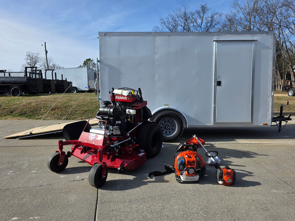 Ferris 5901940 SRSZ1 48" Stand-On Mower 6x12 Enclosed Trailer Handheld Package front view picture 