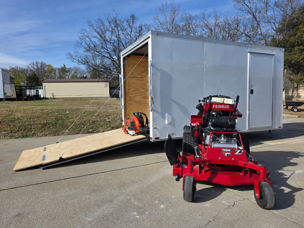 Ferris 5901940 SRSZ1 48" Stand-On Mower 6x12 Enclosed Trailer Handheld Package left angled view picture 