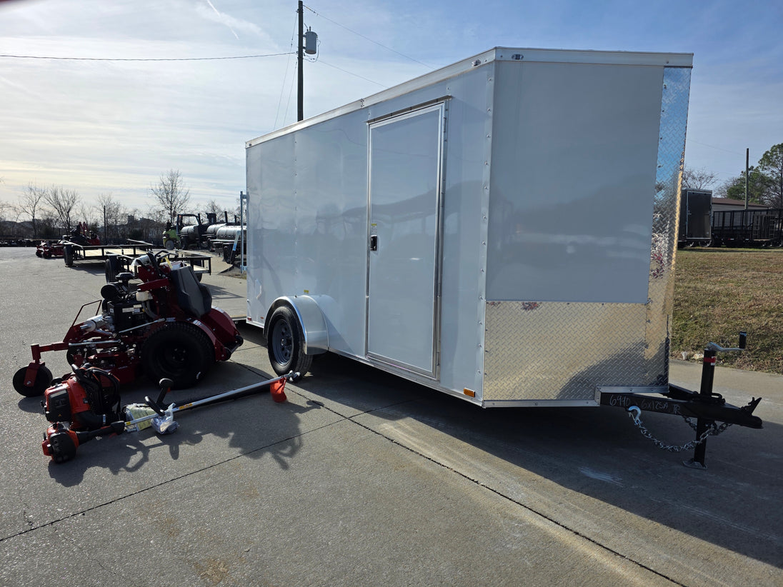 Ferris 5901940 SRSZ1 48" Stand-On Mower 6x12 Enclosed Trailer Handheld Package right side view picture 