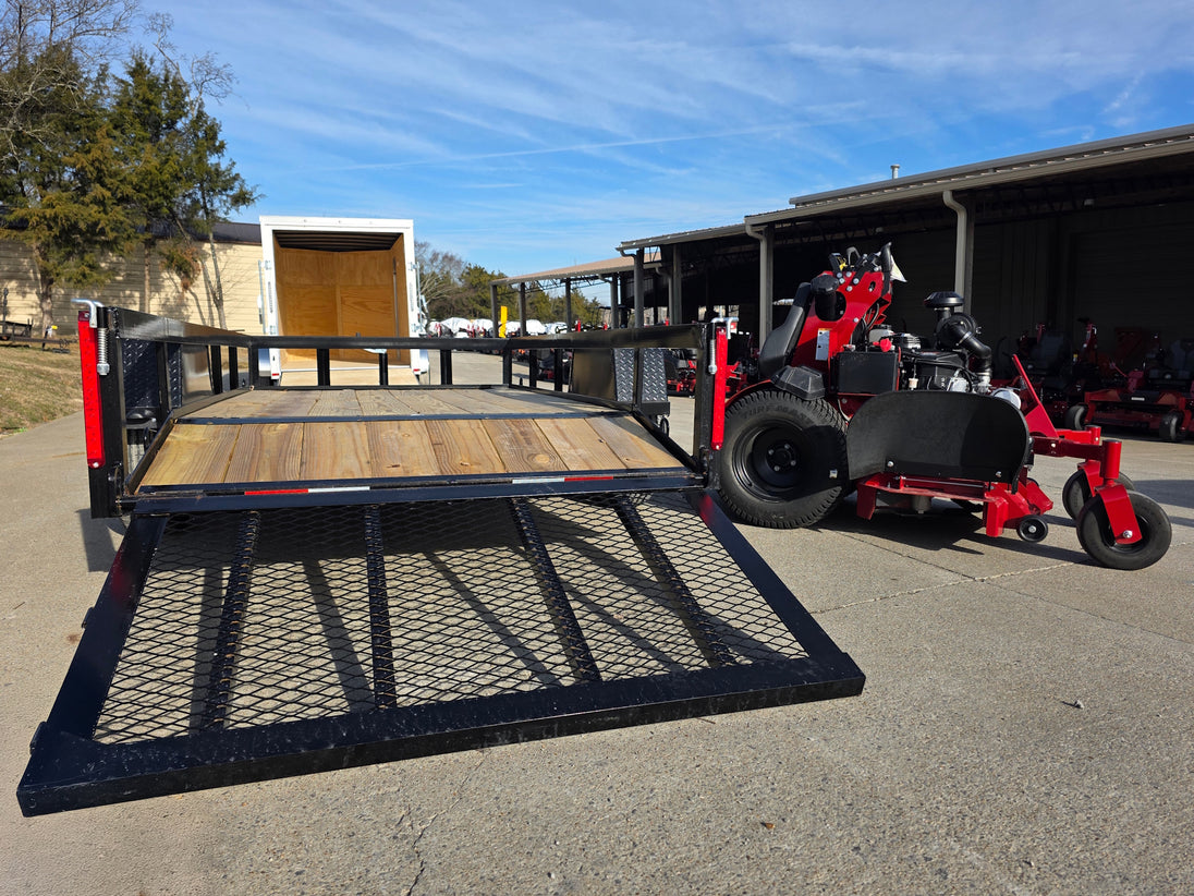 Ferris 5901940 SRSZ1 48" Stand On Mower 5x10 Utility Trailer Package (Instant Rebate Included) back view picture with ramp down