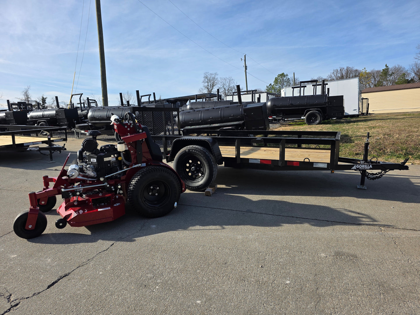 Ferris 5901940 SRSZ1 48" Stand On Mower 5x10 Utility Trailer Package (Instant Rebate Included) front angled view picture 