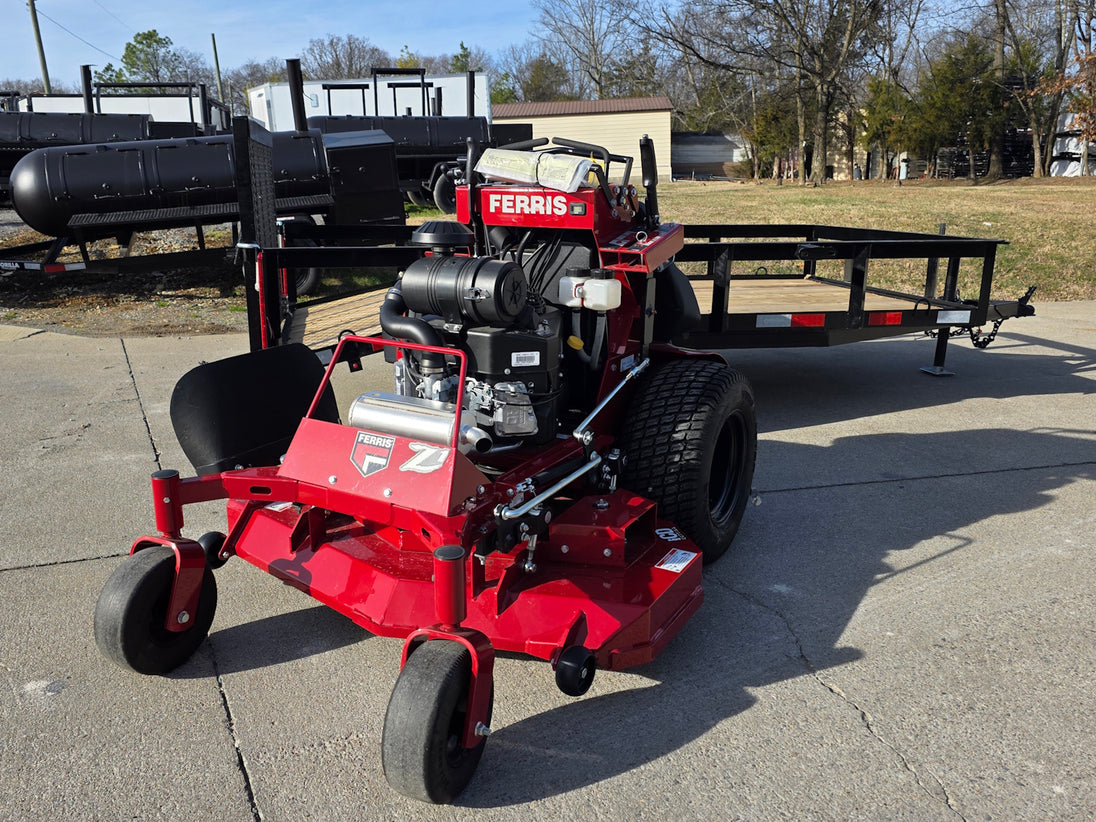 Ferris 5901940 SRSZ1 48" Stand On Mower 5x10 Utility Trailer Package (Instant Rebate Included) front low view picture 