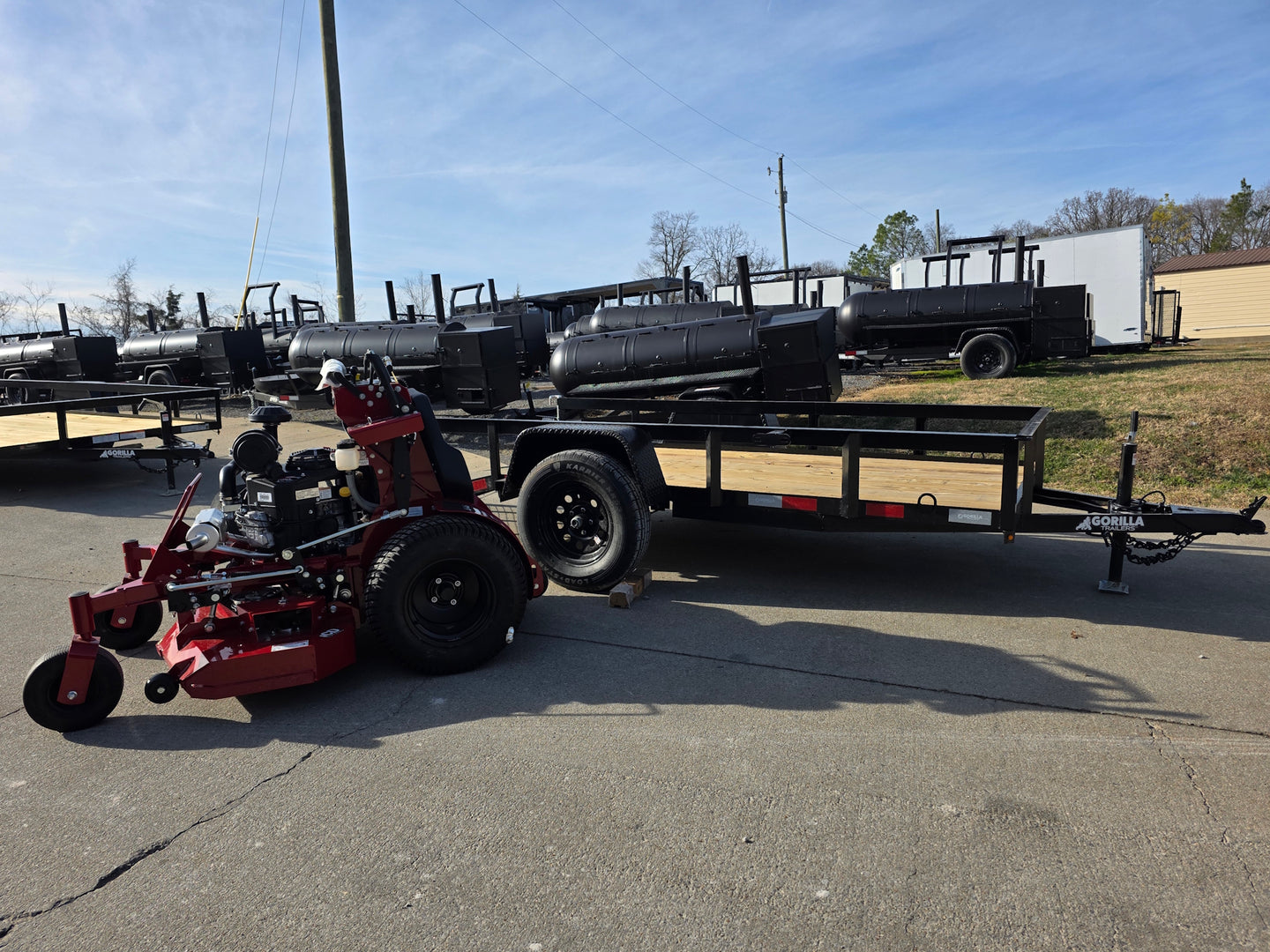 Ferris 5901940 SRSZ1 48" Stand On Mower 5x10 Utility Trailer Package (Instant Rebate Included) right angled view picture 
