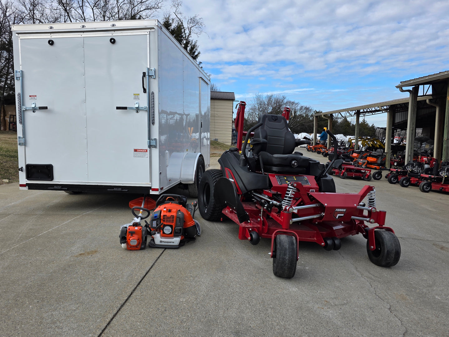 Ferris 5902064 ISX3300 60" Zero Turn Mower Encl Trailer Handhelds Bundle back straight view picture 