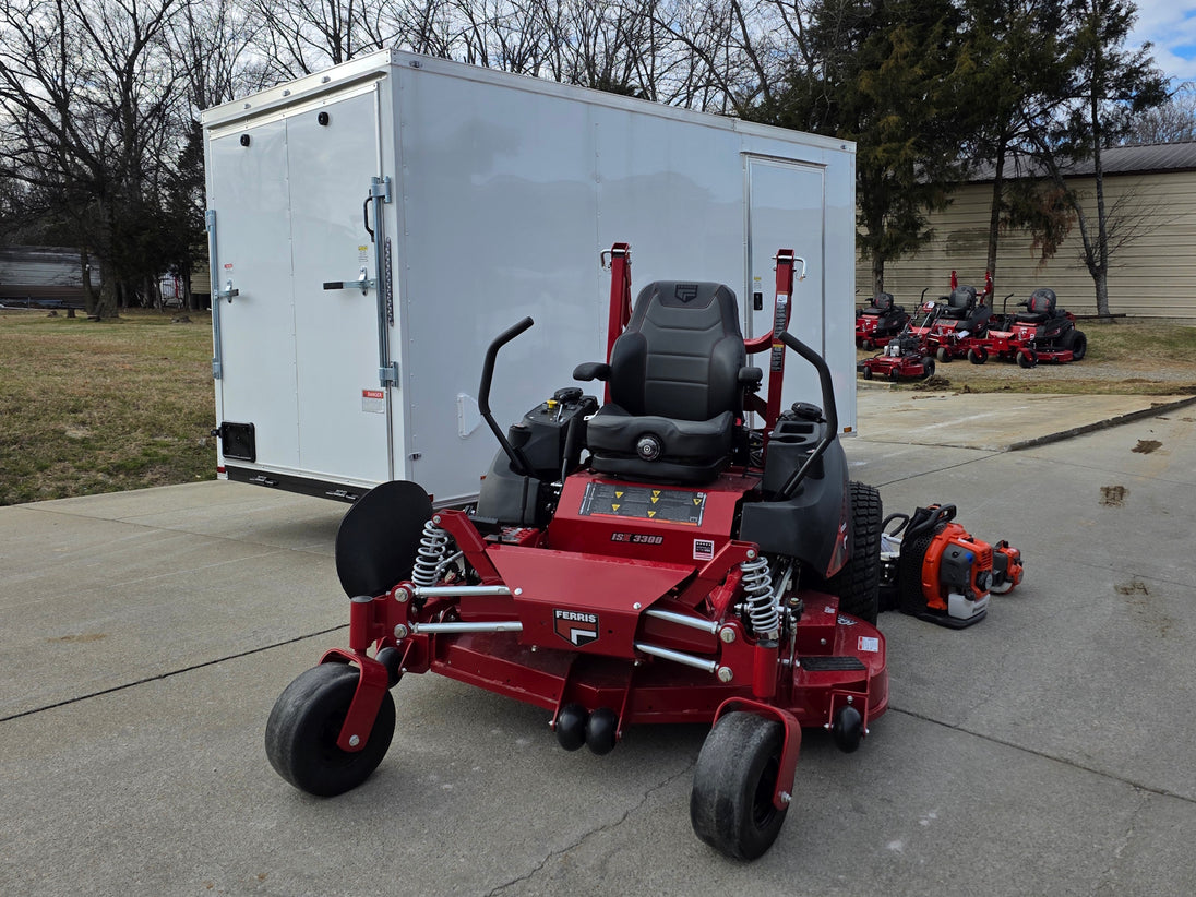 Ferris 5902064 ISX3300 60" Zero Turn Mower Encl Trailer Handhelds Bundle left angled view picture 