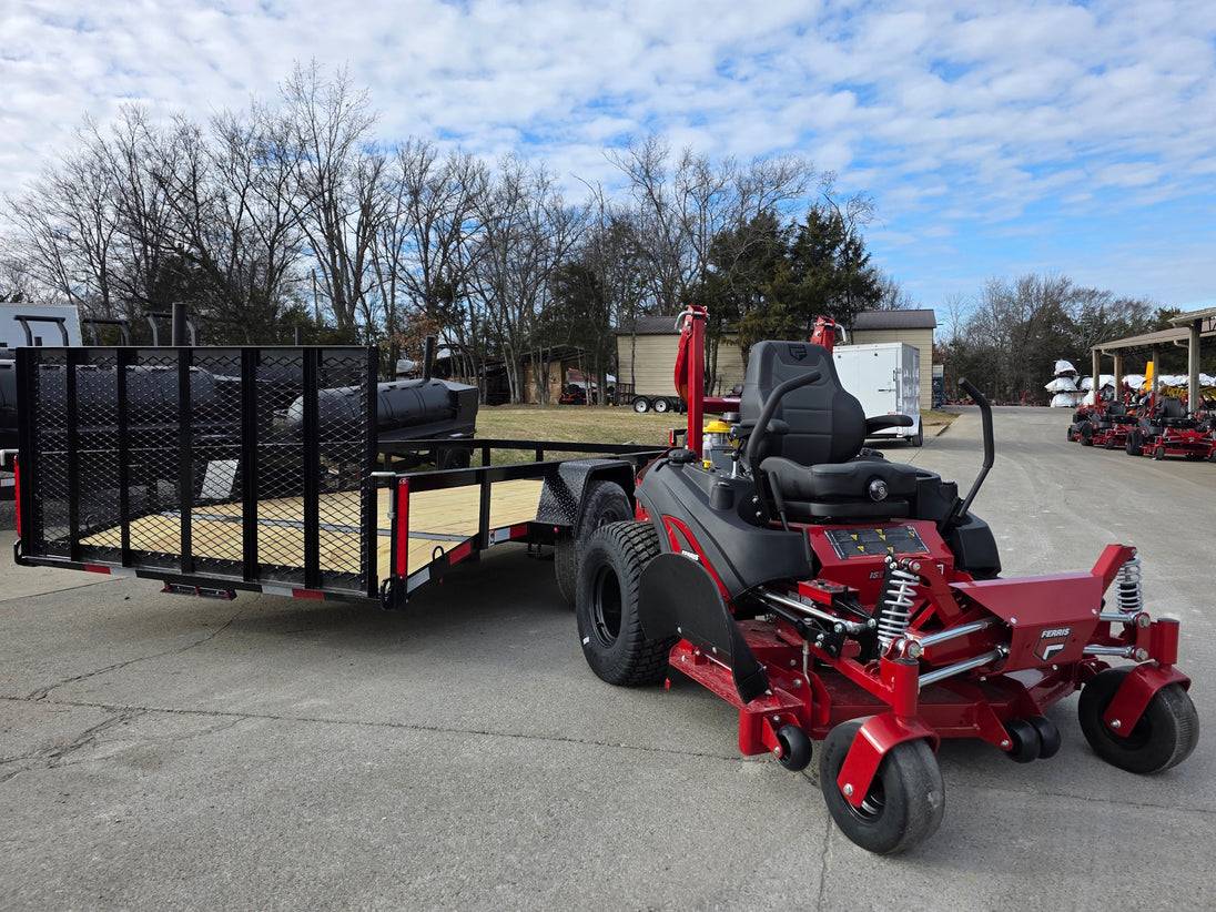 Ferris 5902064 ISX3300 60" Zero Turn Mower Util Trailer Bundle back view picture with ramp up