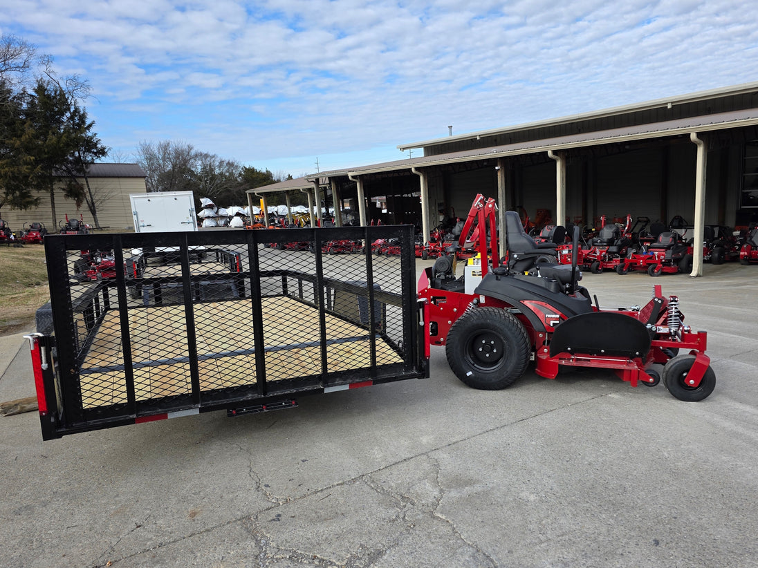 Ferris 5902064 ISX3300 60" Zero Turn Mower Util Trailer Bundle rear view picture with ramp up 