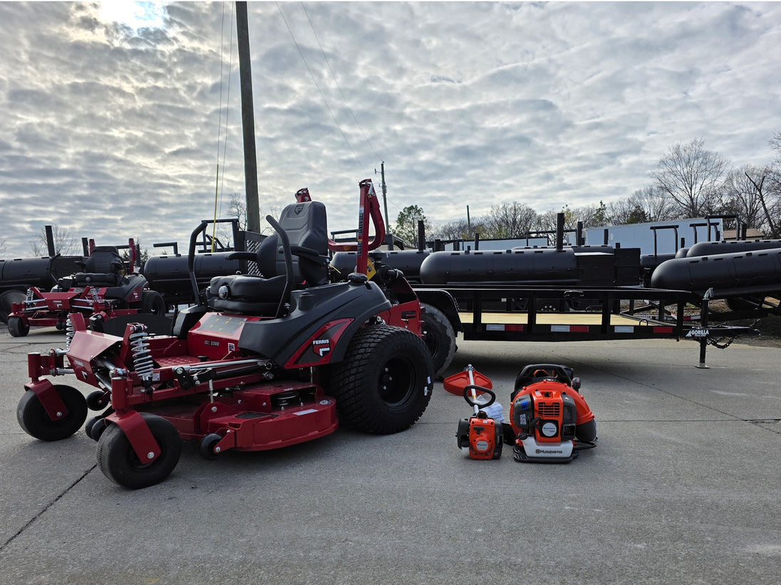 Ferris 5902064 ISX3300 60" Zero Turn Mower Utility Trailer Handheld Bundle front view picture 
