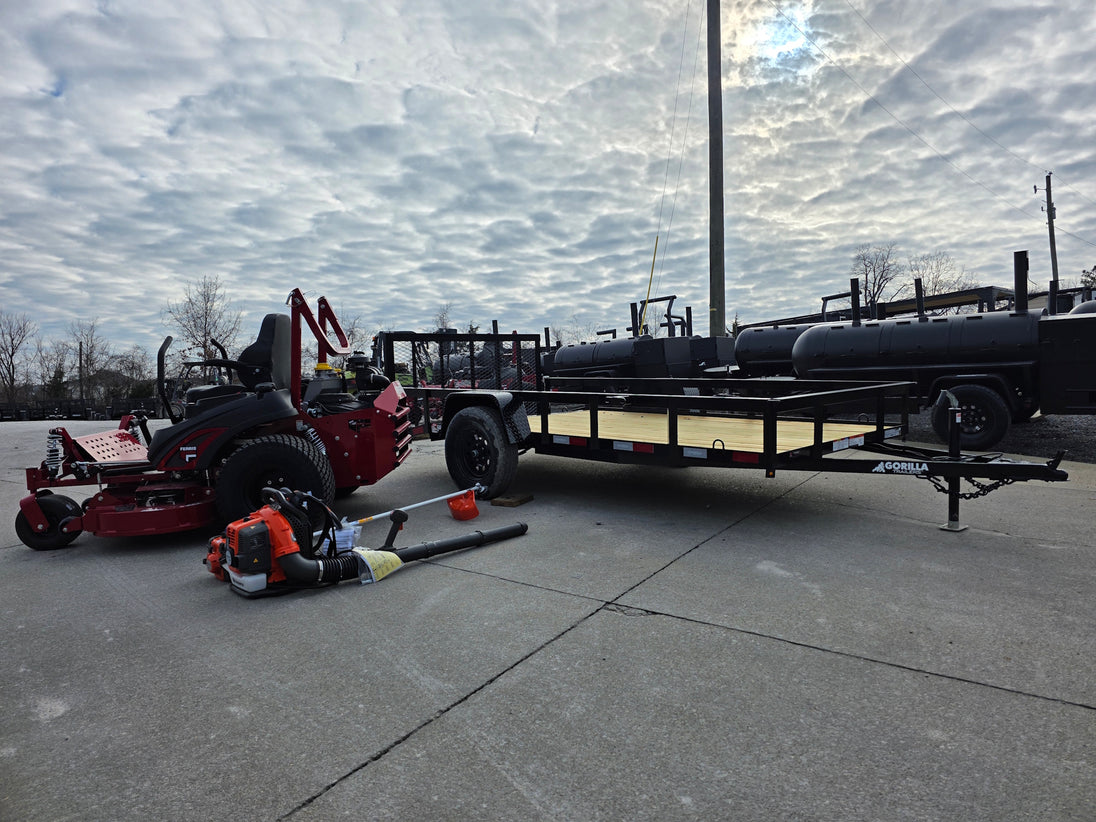 Ferris 5902064 ISX3300 60" Zero Turn Mower Utility Trailer Handheld Bundle right angled view picture 