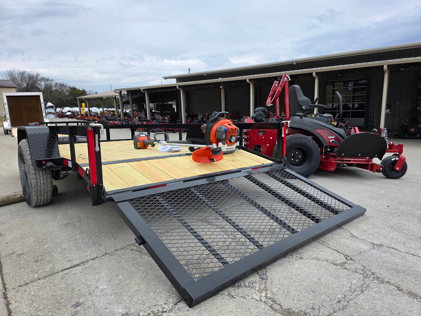Ferris 5902065 ISX3300 60" Zero Turn Mower Util Trailer Handhelds Bundle (Instant Rebate Included) back left angled view picture 