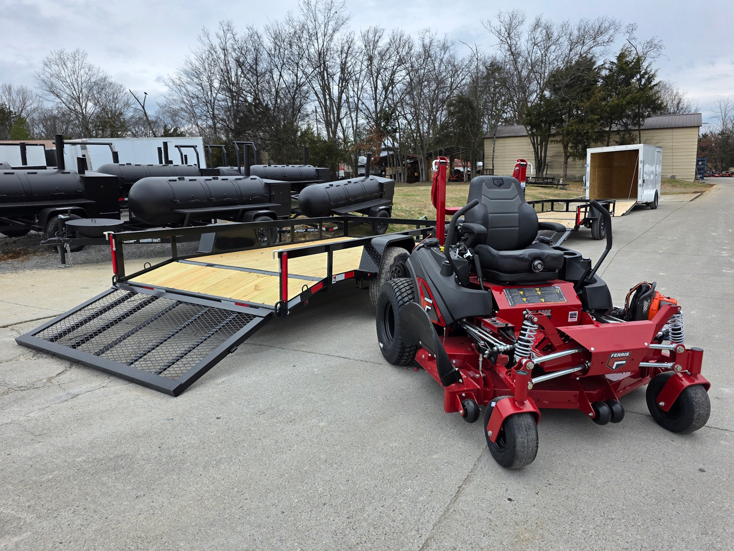 Ferris 5902065 ISX3300 60" Zero Turn Mower Util Trailer Handhelds Bundle (Instant Rebate Included) front left angled view picture 