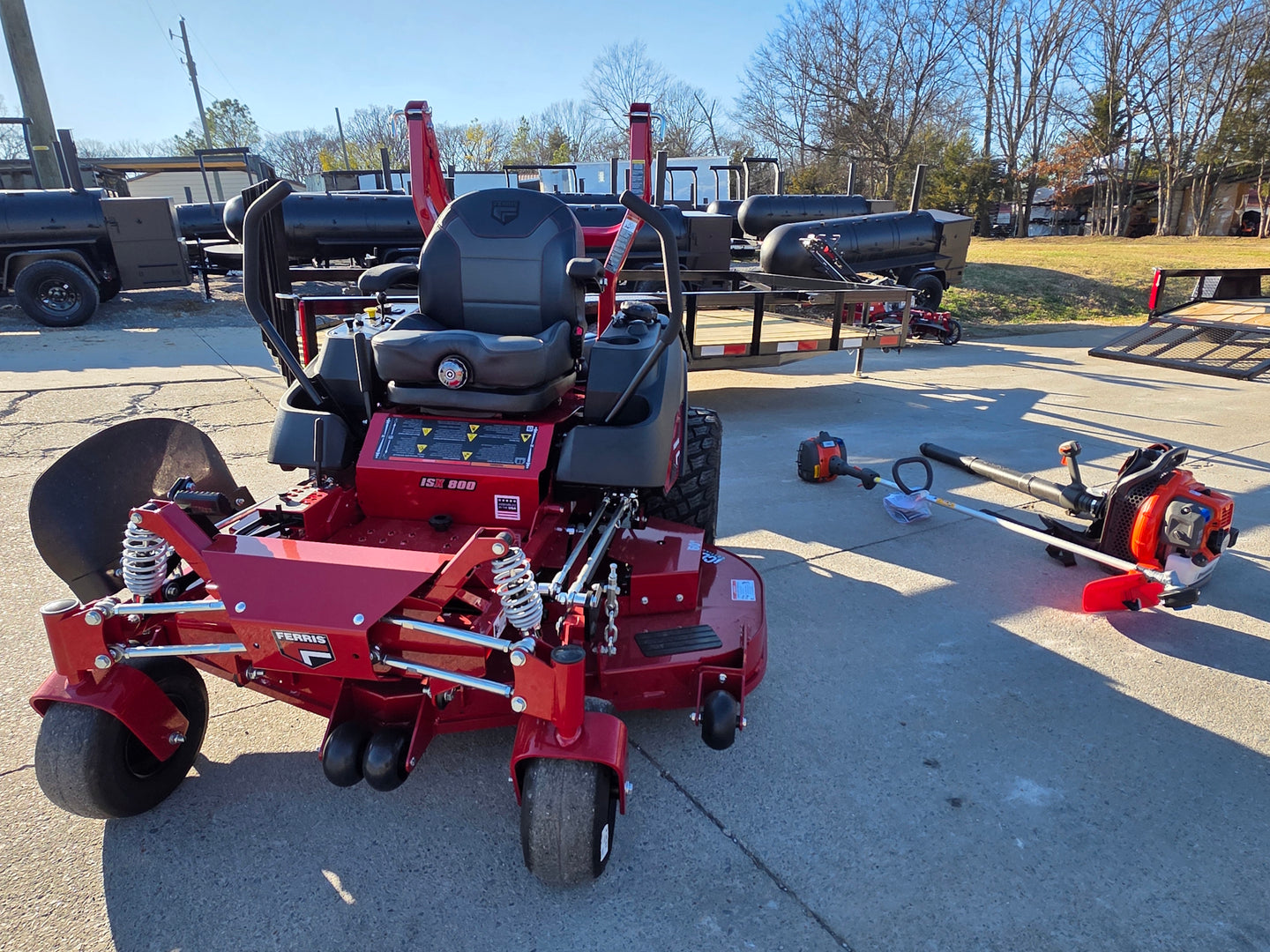 Ferris 5902075 60" ISX800 Zero Turn Mower Util Trailer Handhelds Bundle front mower view picture 