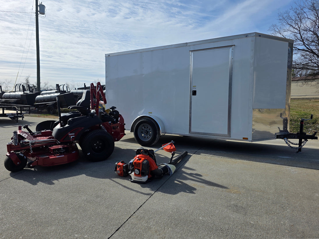 Ferris 5902078 ISX2200 60" Zero Turn Mower Encl Trailer Handhelds Bundle front right angled view picture 