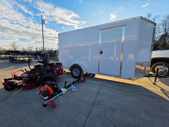 Ferris 5902101 500S 48" Zero Turn Mower Encl Trailer Handhelds Bundle front right angled view picture 