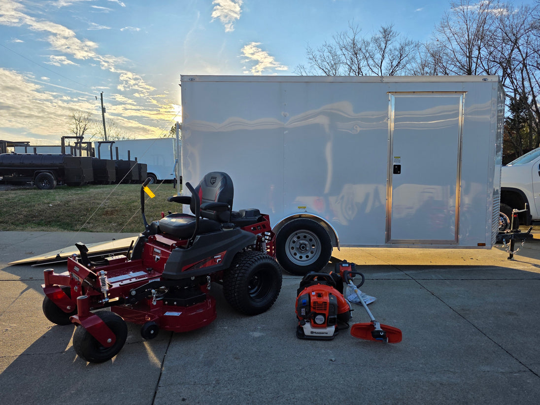 Ferris 5902101 500S 48" Zero Turn Mower Encl Trailer Handhelds Bundle front top view picture 