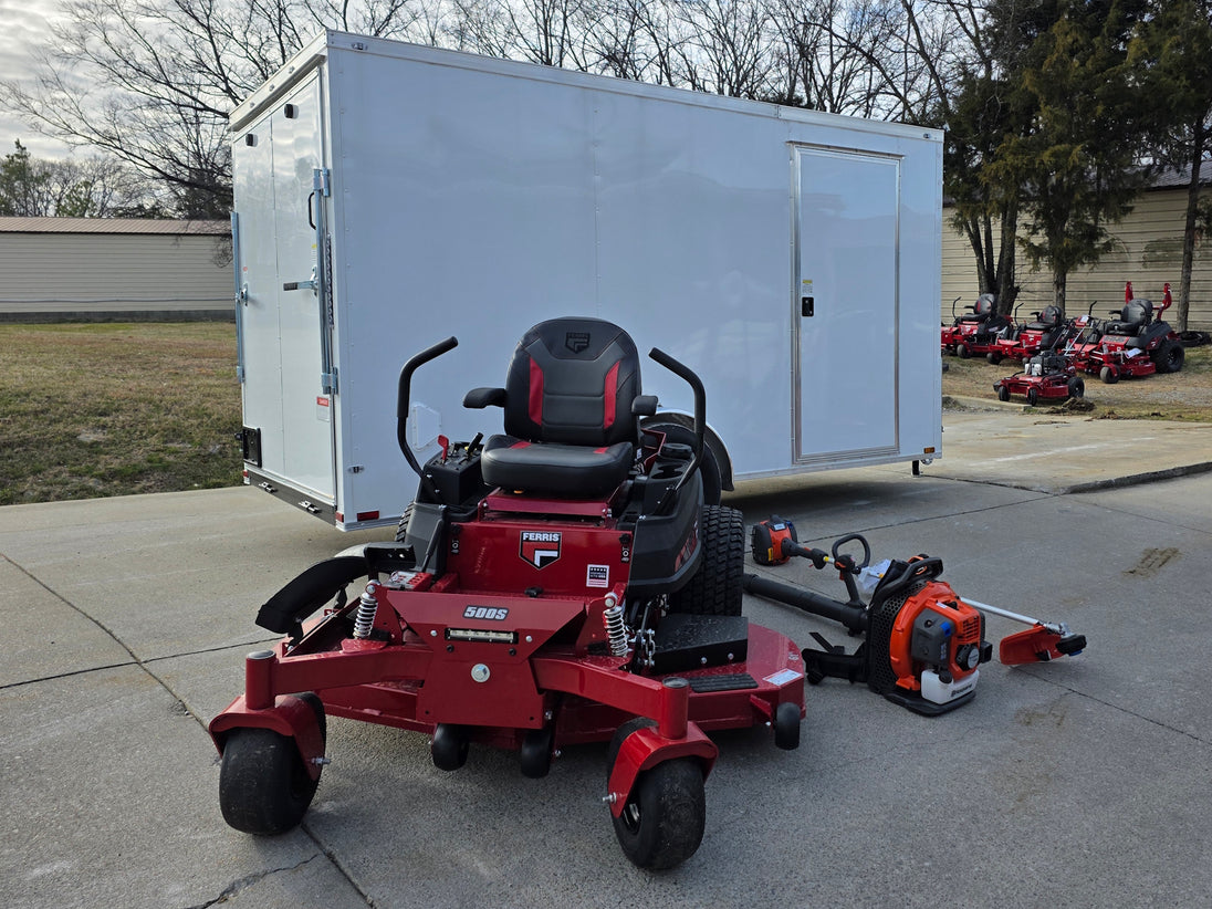 Ferris 5902103 61" 500S Zero Turn Mower Encl Trailer Handheld Package front left angled view picture 