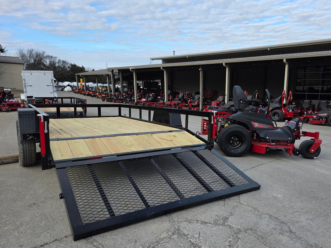 Ferris 5902103 61" 500S Zero Turn Mower Util Trailer Package left side view picture with ramp down