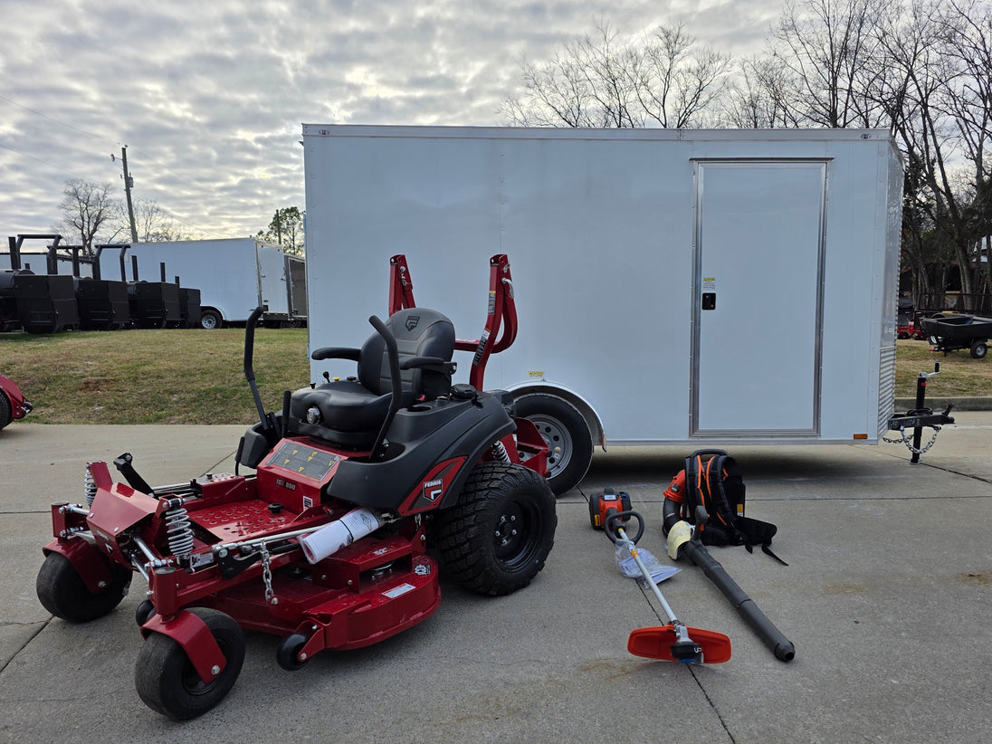 Ferris 5902154 52" ISX800 Commercial Zero Turn Mower Encl Trailer Handheld Bundle front view picture 