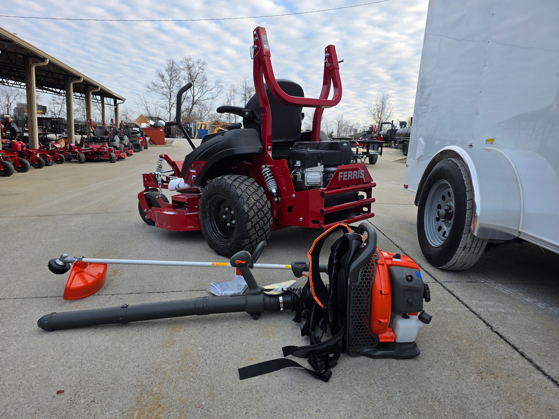 Ferris 5902154 52" ISX800 Commercial Zero Turn Mower Encl Trailer Handheld Bundle hand held side view picture 