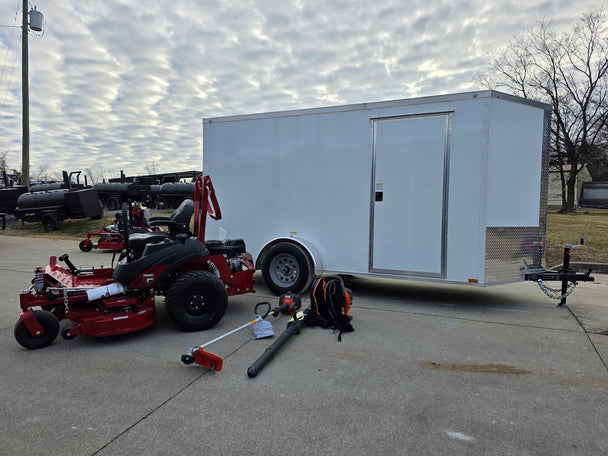 Ferris 5902154 52" ISX800 Commercial Zero Turn Mower Encl Trailer Handheld Bundle right angled view picture 