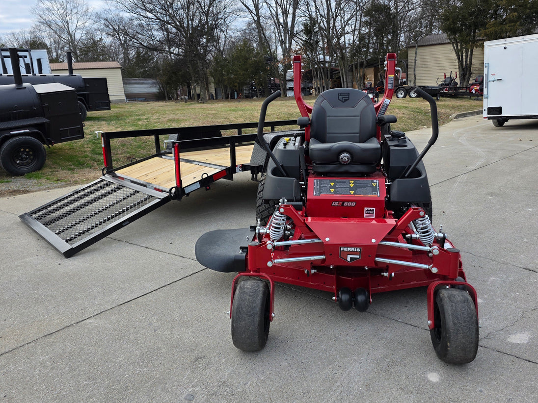 Ferris 5902154 52" ISX800 Commercial Zero Turn Mower Utility Trailer Bundle left angled view picture
