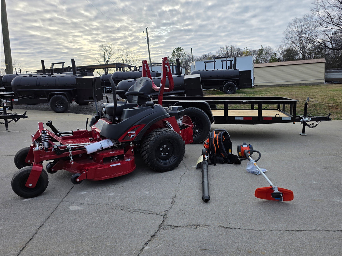 Ferris 5902154 52" ISX800 Commercial Zero Turn Mower Utility Trailer Handheld Bundle front view picture 