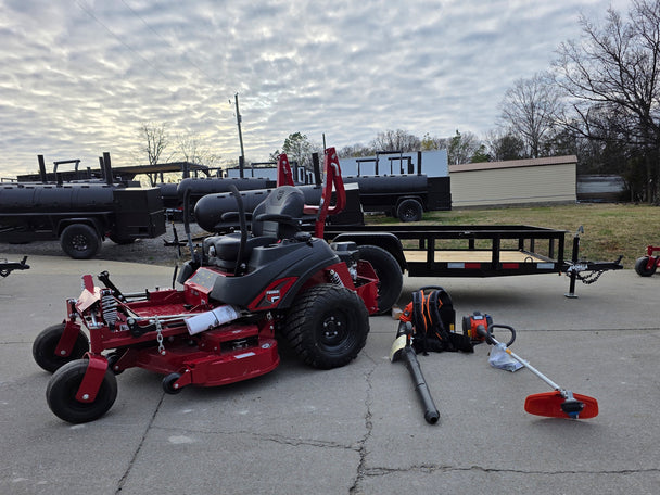 Ferris 5902154 52" ISX800 Commercial Zero Turn Mower Utility Trailer Handheld Bundle front view pictures