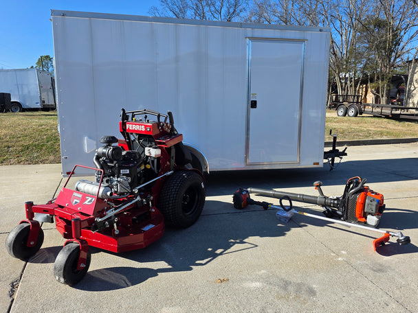 Ferris SRS Z1 36" 19HP 5901939 Kawasaki Stand-On Mower Handhelds Enclosed Trailer Bundle straight view picture 