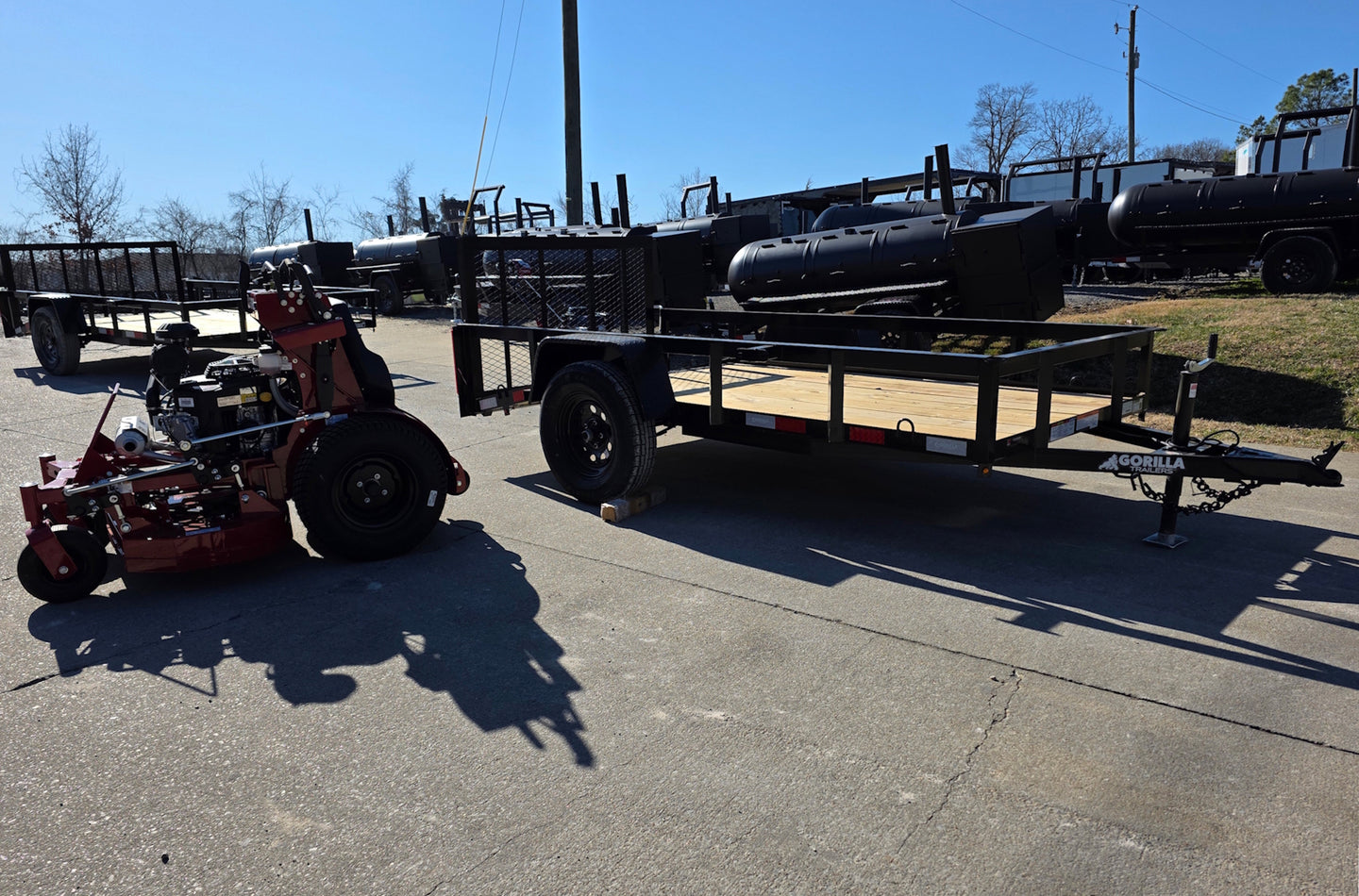 Ferris SRS Z1 36" 19HP Kawasaki 5901939 Stand-On Mower 5x10 Utility Trailer Package (Instant Rebate Included) right angled view picture 