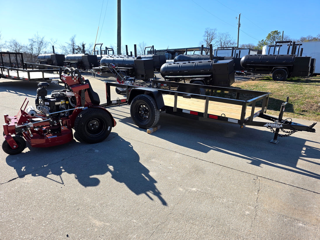 Ferris SRS Z1 36" 19HP Kawasaki 5901939 Stand-On Mower 5x10 Utility Trailer Package (Instant Rebate Included) right side with ramp down view picture 