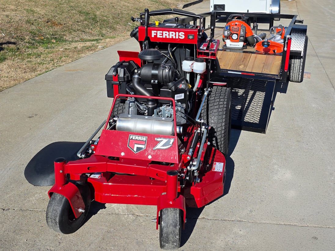 Ferris SRS Z1 5901939 36" Stand-On Mower Handhelds Util Trailer Bundle front angled view picture 