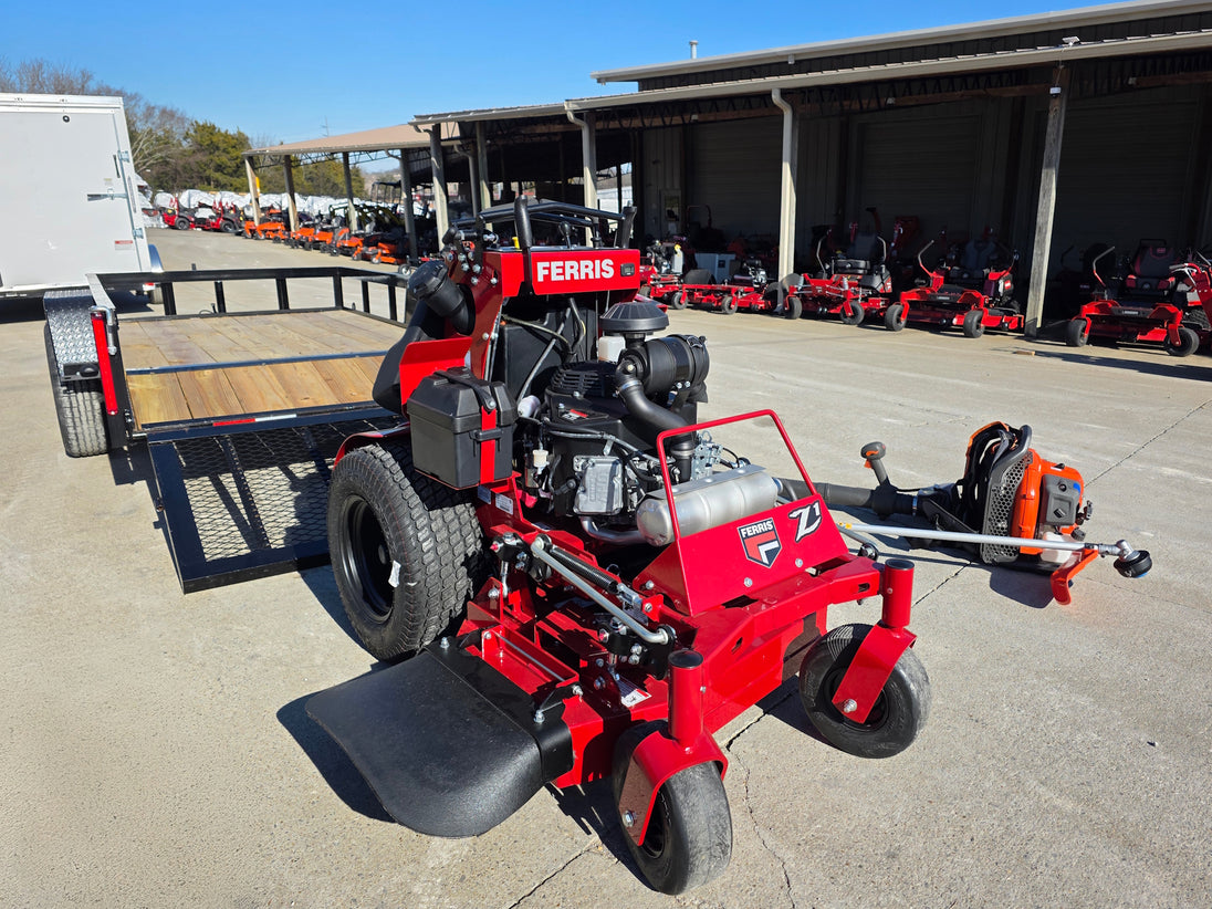 Ferris SRS Z1 5901939 36" Stand-On Mower Handhelds Util Trailer Bundle off ramp left view picture