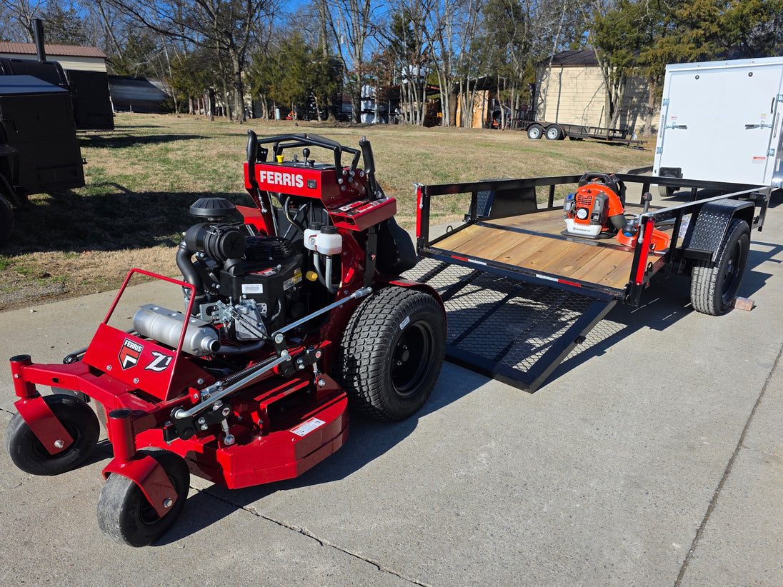 Ferris SRS Z1 5901939 36" Stand-On Mower Handhelds Util Trailer Bundle off ramp right view picture 