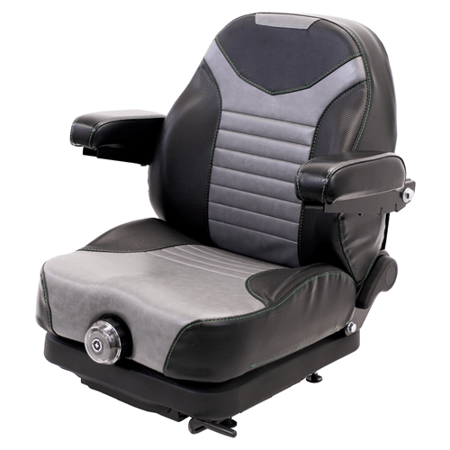 Uni Pro Black and Gray Lawn Mower Suspension Seat with Arm Rests - SLE Equipment - 1