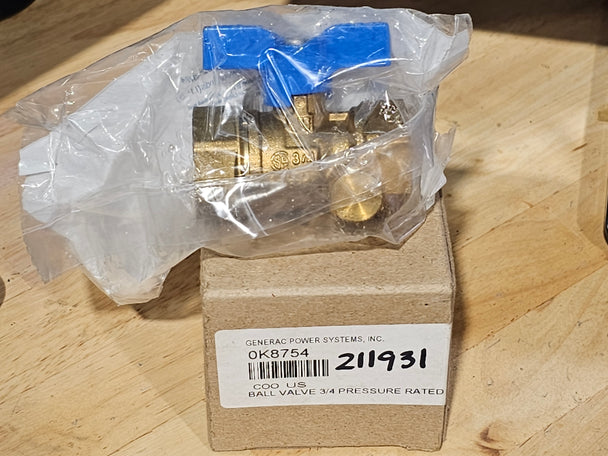 Generac Genuine Part 0K8754 Ball Valve 3/4 Pressure Rated