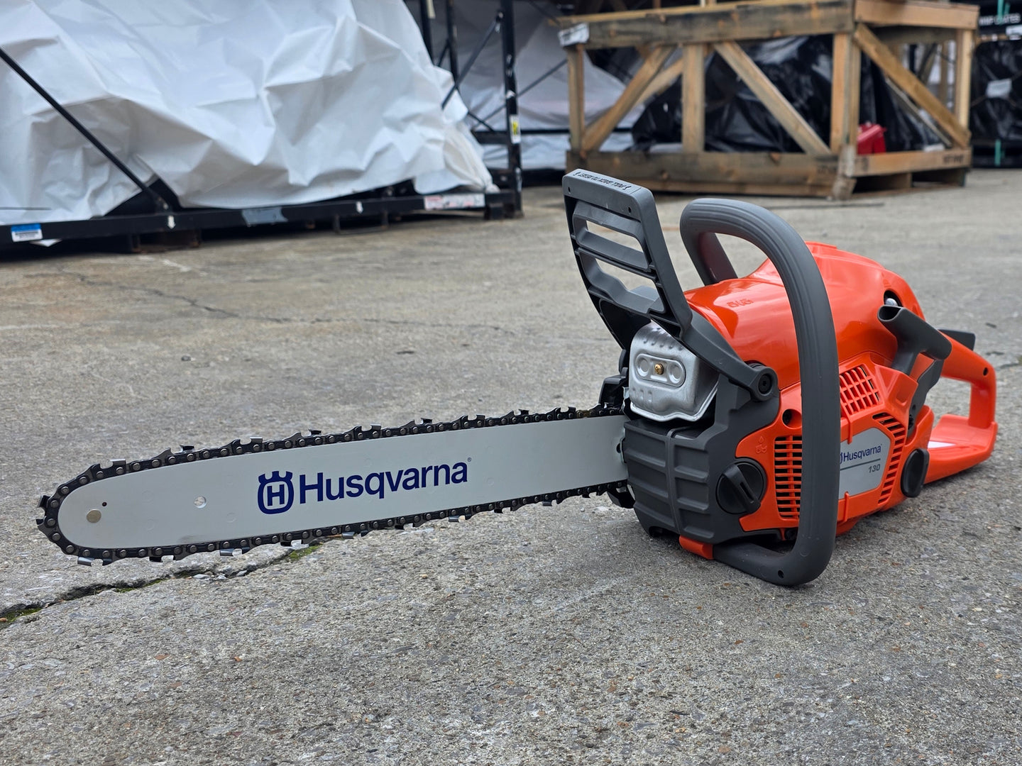 Husqvarna 130 Gas Powered 16" Chainsaw .050 Gauge - Bar & Chain Included (Unboxed) Front right angle picture 