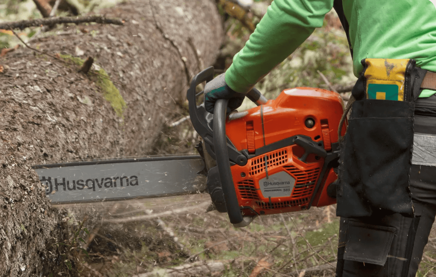 Husqvarna 36", 3/8 pitch, .063 ga, 86 cc chainsaw, General View. 