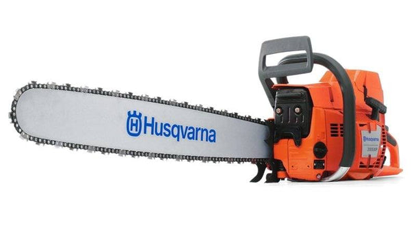 Husqvarna 395XP Chainsaw 24" Professional Logger .050 Gauge 3/8 Pitch 94cc, Front View. 