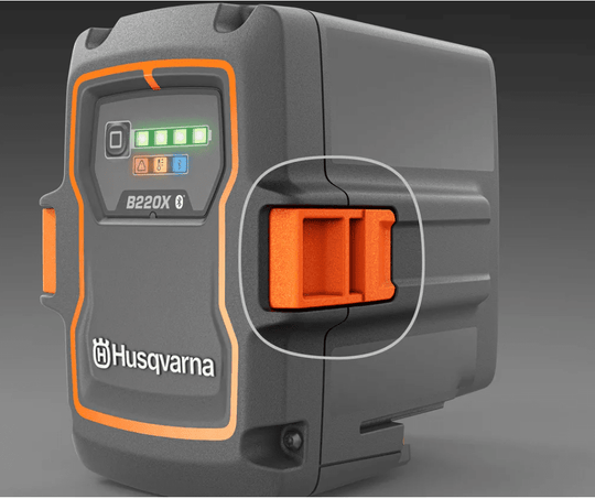 Husqvarna 40-B140X 40V Li-Ion homeowner battery, 4.0Ah, 144W,Side View. 