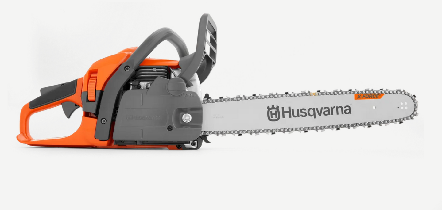 Husqvarna 440 18" Chainsaw 40.9 cc Engine Fully Assembled (Open Box), Side View. 