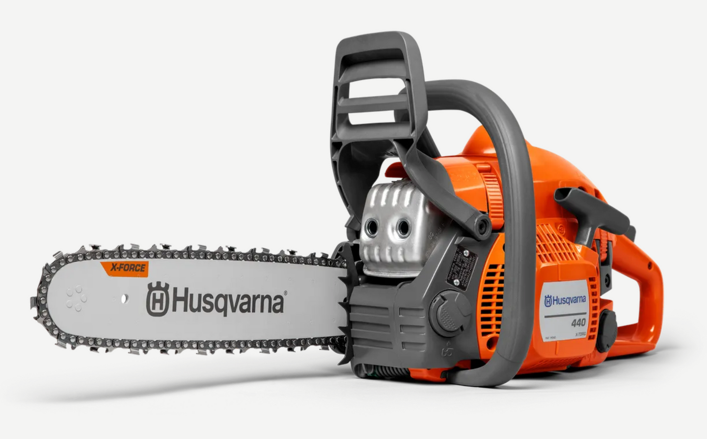 Husqvarna 440 18" Chainsaw 40.9 cc Engine Fully Assembled (Open Box), Front View. 
