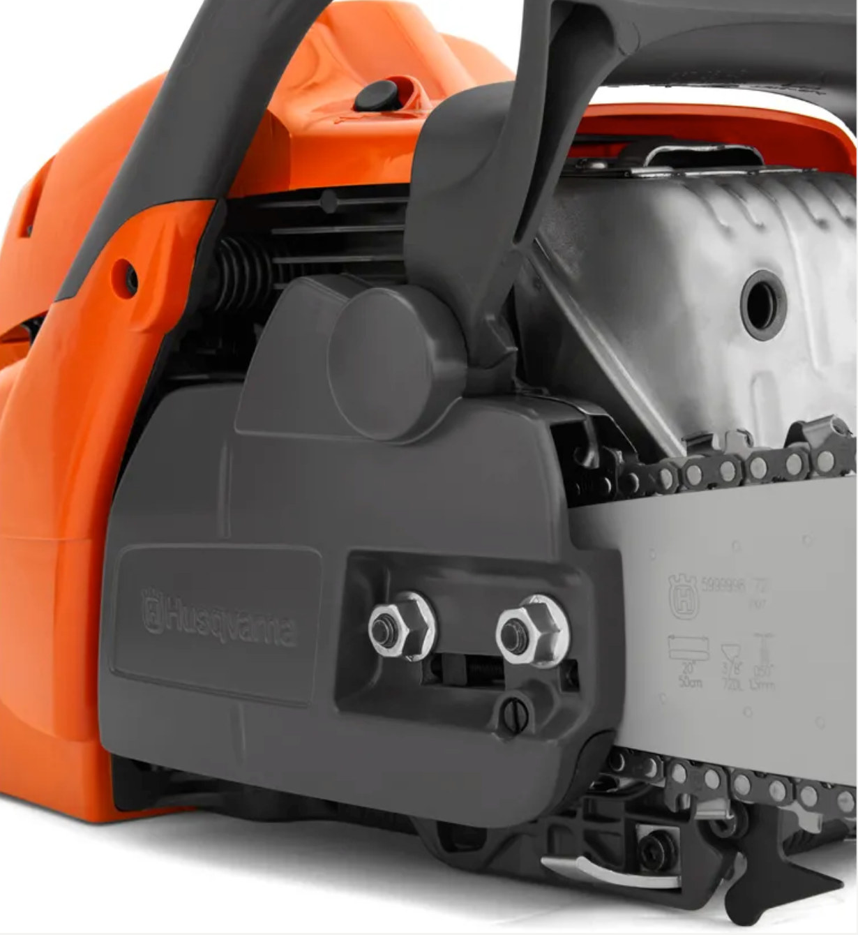 Husqvarna 455 Rancher Chainsaw 20" Bar - 55.5cc X-Torq Engine (Open Box), Motor View. 