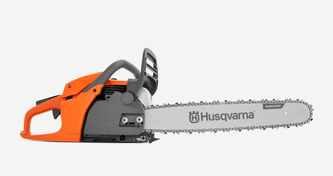 Husqvarna 455 Rancher Chainsaw 20" Bar - 55.5cc X-Torq Engine (Open Box), Side View. 
