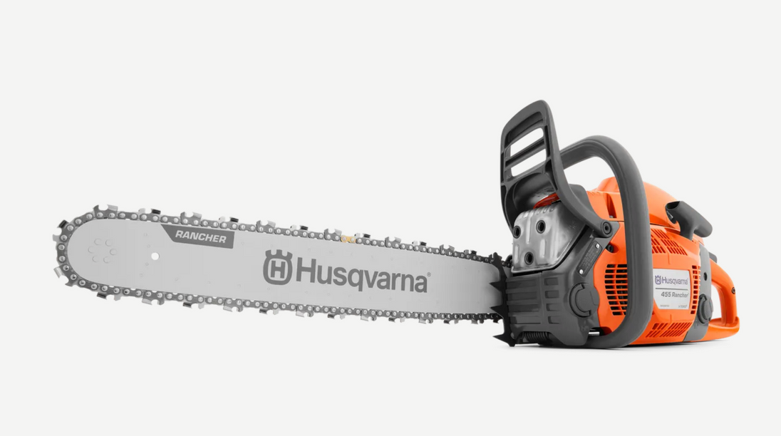 Husqvarna 455 Rancher Chainsaw 20" Bar - 55.5cc X-Torq Engine (Open Box), Front View. 