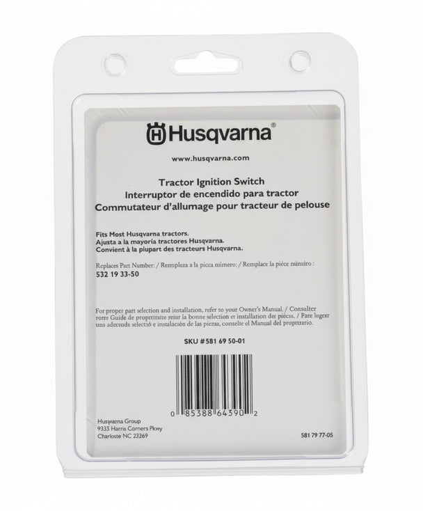 Husqvarna 581695001 Lawn Tractor Ignition Starter Switch back straight packaging 