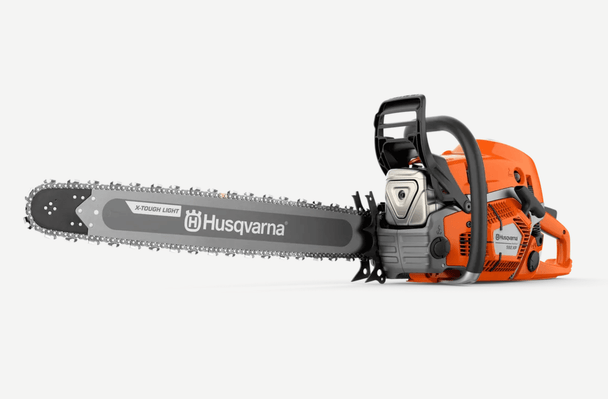 Husqvarna 592 XP 93cc Gas Chainsaw 20", 3/8 Pitch, .050 Gauge, Front View. 