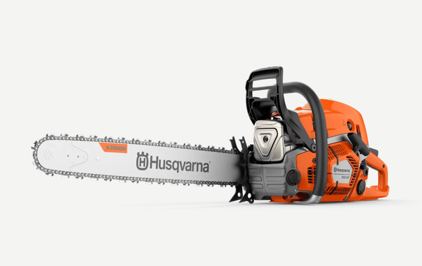 Husqvarna 592 XP 93cc Gas Chainsaw 28", 3/8 Pitch, .050 Gauge, Side View. 