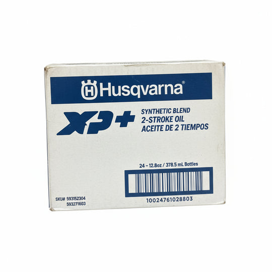 Husqvarna Genuine Part 593152304 HUS XP+ 2T OIL - 24/12.8 OZ DS 24 pack side box packaging picture