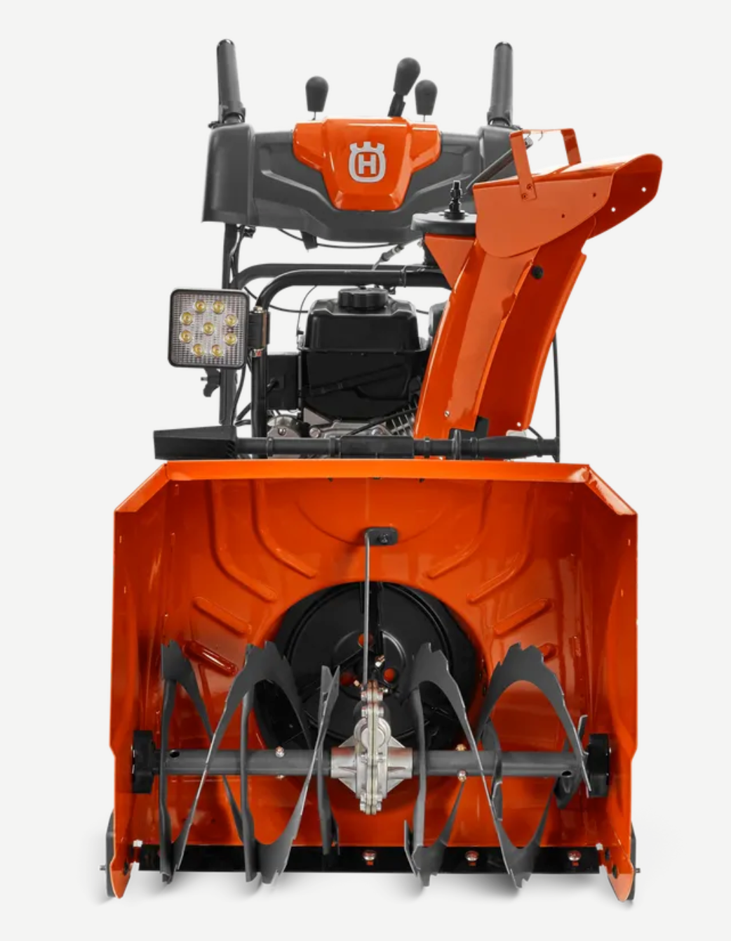 Husqvarna ST 224 Snow Blower 24" Electric Start LED Lights Front View. 