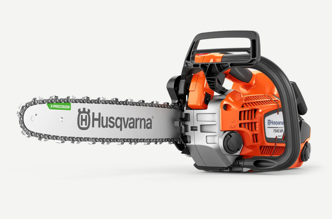 Husqvarna T540XP Professional AutoTune 3/8" Pitch 16" Commercial Top Handle Chainsaw, Side View. 